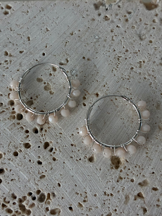 Argollas lisas 18mm Con Cristales Rosa